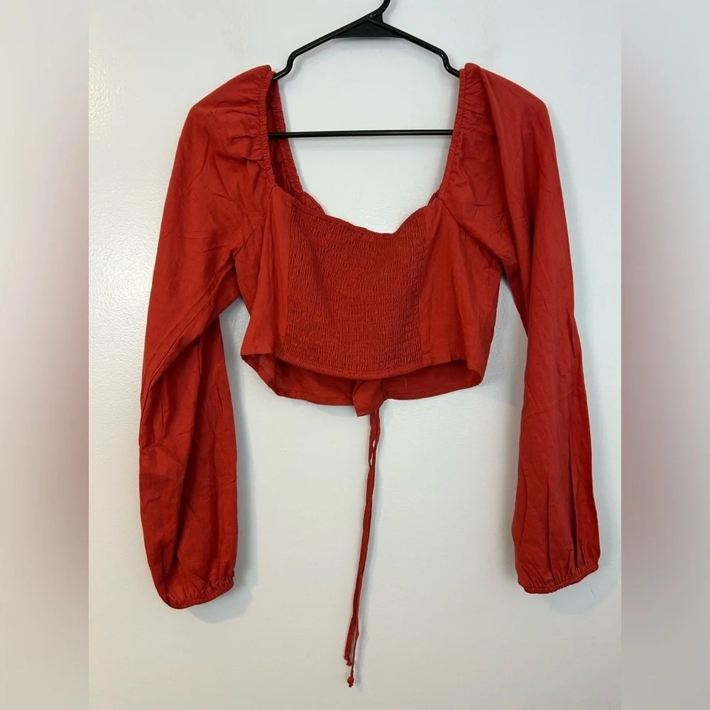 NWT PacSun/La Hearts Lace Up Long Sleeve Rust Boho Crop Top  Size Medium - Picture 10 of 13